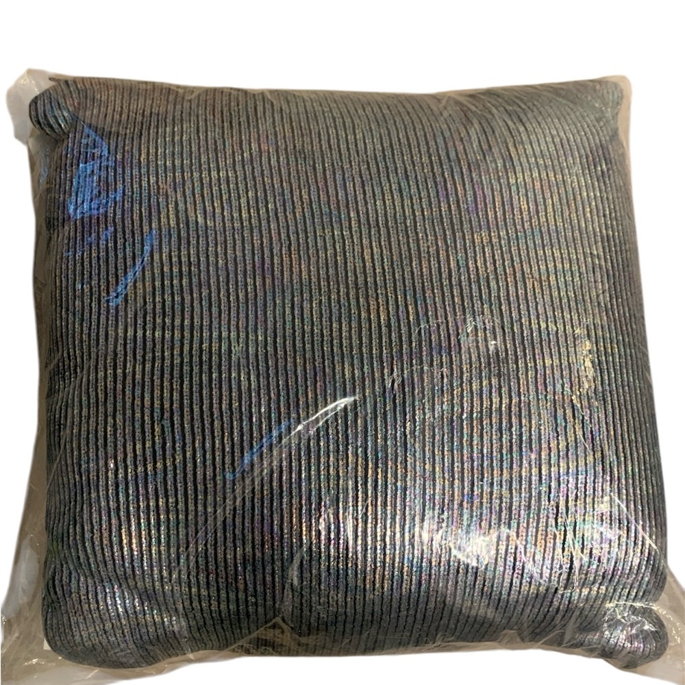 REVERSE SEQUIN Square PILLOW Multi Color Striped Silver 12"x12" Rainbow
